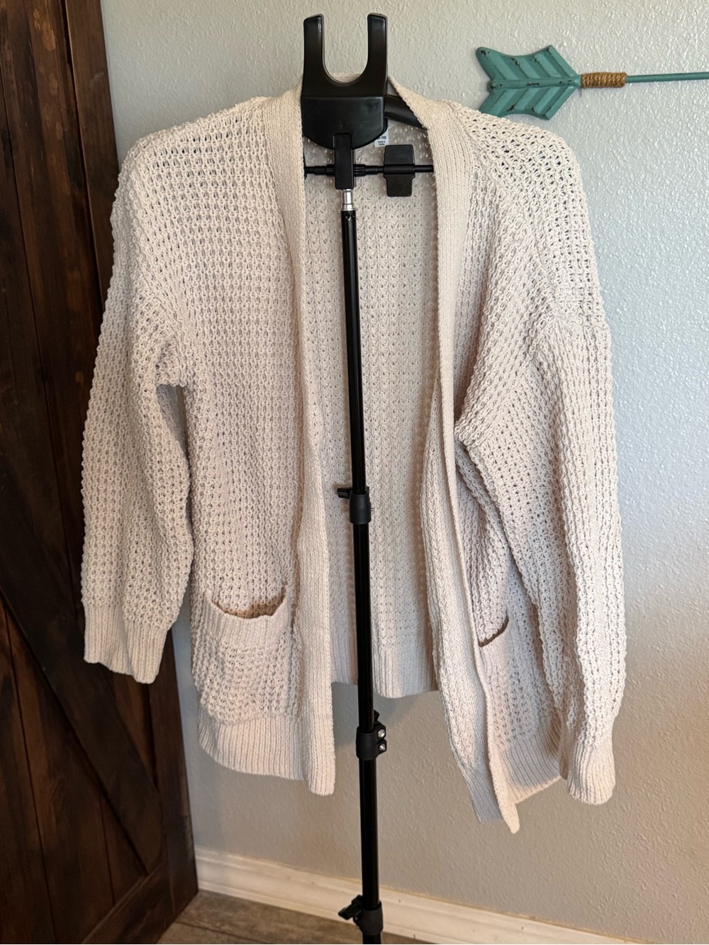 Time and Tru Cream Open-Front Textured Cardigan
